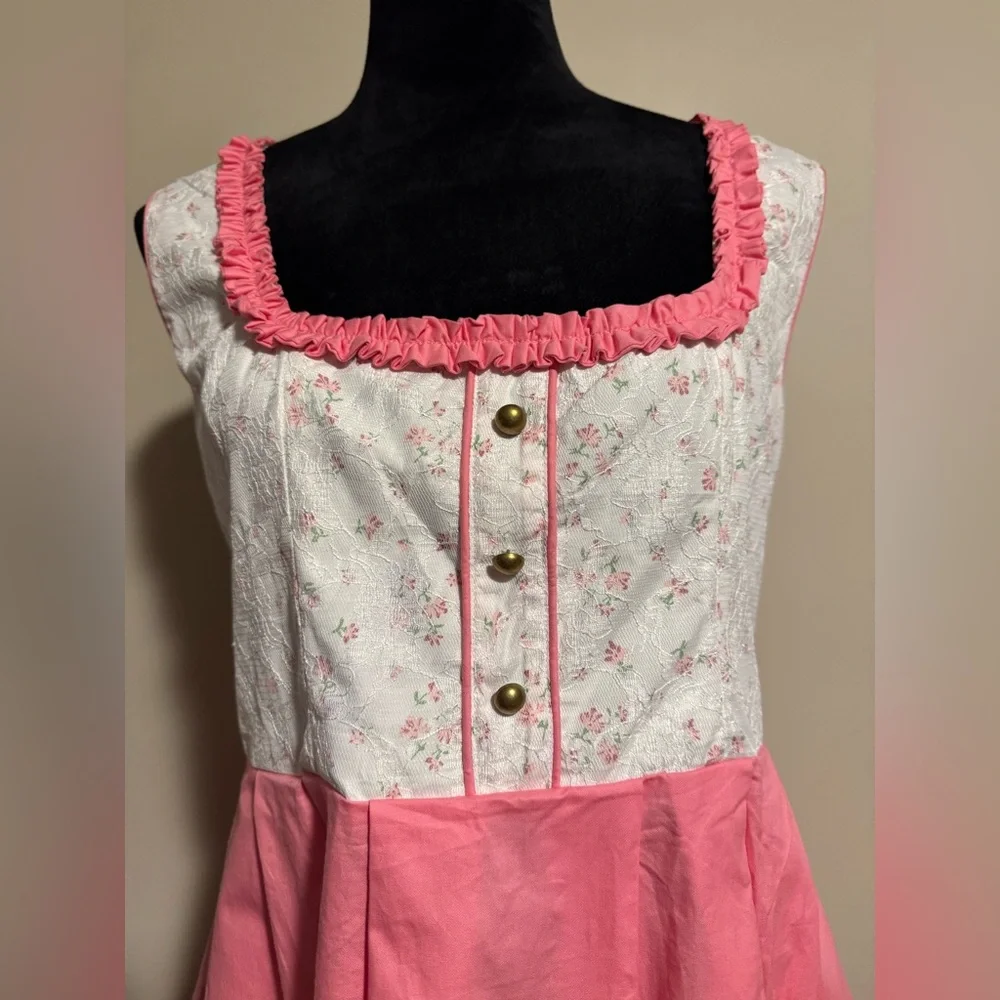 NWT Scarlet Darkness Pink and White Square Neckline Floral Dress size large - Picture 2 of 12